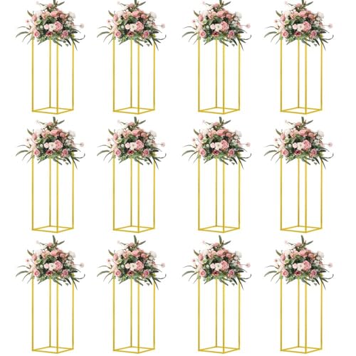 23.6inch 12 pcs Column Vases Gold Centerpieces for Table Metal Flower Stand Wedding Centerpieces Party - size: 23.62 Inches - 12 pcs