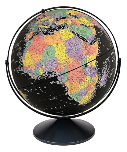 Replogle Barcelona (Black) 16 inch desktop globe with up to date information, raised relief map and full swing gyromatic assembly. The beautiful black color world ball and vast amount of up-to-date information will peak the interest of any geographical co