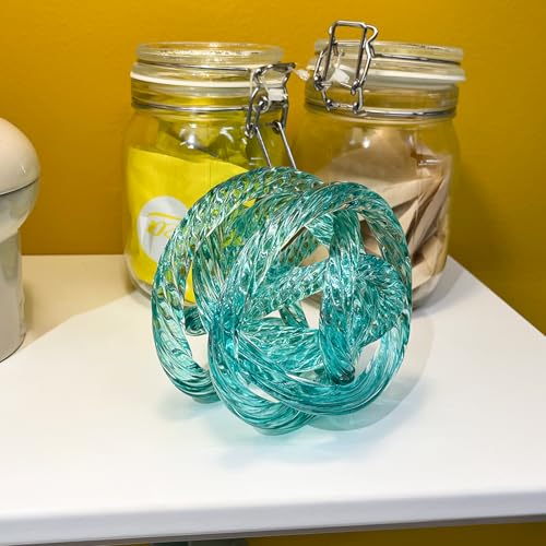 Glass Knot Teal Orbit Ball - 5 Inch Hand Blown Infinity Sculpture Decor Glass Orbit Home Decor Table Decoration Interio Art - color: Teal, size: 5" Diameter