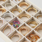 Stackable Jewelry Organizer Tray For Drawers,White Leather Small Earring Storage Tray,Bracelet And Necklace Display Box,Jewelry Ring Display Case (Creamy White 24 Grids) - style: Creamy White 24 Grids