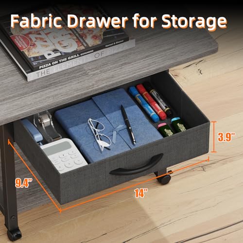 YAOHUOO 22"x15" Large Printer Stand with Storage Drawer, 2-Tier Under Desk Printer Table for Home Office, Printer Cart fit Fax Machine/3D Printer/Scanner(Gray) - color: Gray, size: 2-Tier