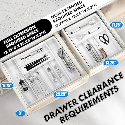 Simple Houseware Expandable & Adjustable Cutlery Drawer Organizer - Large Utensil and Flatware Tray for Kitchen Drawers, White - color: White