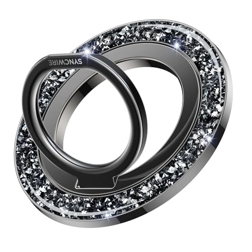 SYNCWIRE Magnetic Phone Ring Holder for MagSafe - Glitter Phone Grip Stand with 360° Rotation Finger Ring Kickstand Blingbling Compatible with iPhone 17 16 15 14 13 12 Pro Max MagSafe Accessories - color: Single Ring-1PCS-Glitter Black