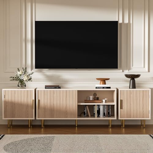 Housoul 71" TV Stand for 50/60/70/80 inch TV, TV Stand for 75+ inch TV, Modern Entertainment Center for Up to 80" TV, TV Media Stand with Storage Cabinet for Living Room, Bedroom, Oak - color: Oak, size: 71" L