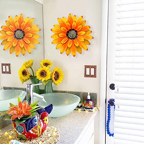 EASICUTI Sunflower Metal Flowers Wall Decor Metal Wall Art Decorations Hanging For Indoor Outdoor Home Bathroom Kitchen Dining Room Bedroom Porch Hallway Or Wall Sculptures 12 Inch - color: Yellow Daisy