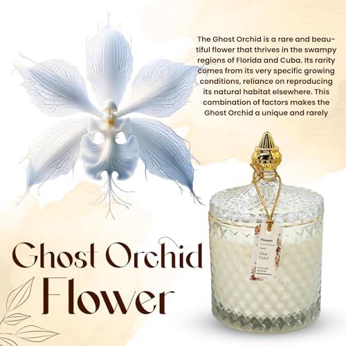 VIONAMI Ghost Orchid Rare Flower Luxury Scented Candle – Soy Candle in Glass Jar, 80Hr 14.8oz, Scented Candles for Women, Candle Gift for Her, Birthday Gifts for Women, Luxury Candles for Women