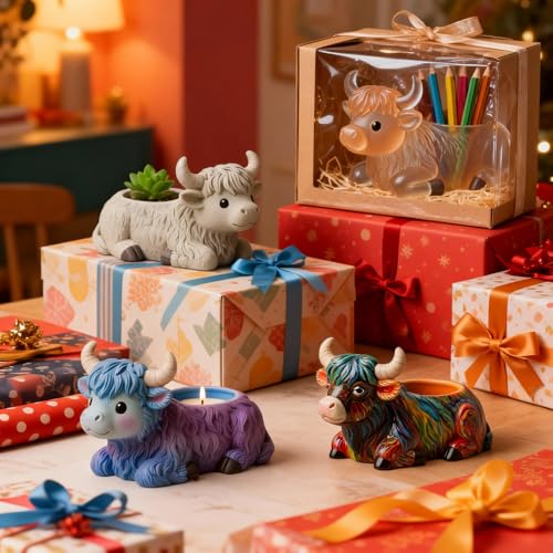 1Pc Highland Cow Flowerpot Resin Silicone Mold 3D Cow-Shaped Candle Epoxy Casting Mold for DIY Home Decoration Candlesticks Organizers Pen Holders Plaster Art Crafts Beginner Craft Materials - color: Highland Cow Resin Mold