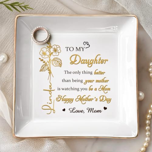 Personalized Daughter Jewelry Dish, To My Daughter Ring Dish for Mothers Day Decorations, Mothers Day Birthday Gifts for Daughter, Mothers Day Jewelry Dish with Birth Month Flower - color: Style 2