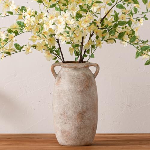 Dobbyby Ceramic Flower Vase 12 inch Farmhouse Rustic Vase Decorative Pottery Terracotta Tall Vases for Home Decor Table Mantle Fireplace Living Room Bathroom Wedding Centerpiece (Large-Terracota) - color: L-terracota