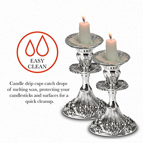 Ner Mitzvah Disposable Foil Candle Holders, Heavy Duty Aluminum Protector Bobeches, Drip Guard Candlestick Liner Inserts, 50 Count