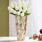 CEMABT Amber Glass Vase for Centerpieces, 9.4-inch Height, 5.1-inch Opening Width, 3.4 lbs Weight, Unbreakable, Suitable for All Kinds of Flowers, Modern and Elegant - color: Amber