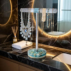 FONMY Jewelry Organizer Countertop Acrylic w/Nature Seashell Handmade,Seascape Standing Jewelry Holder W/Blue crystal for Bedroom Bathroom w/Weighted Base,Unique Gifts