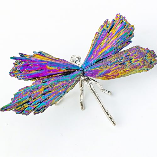 Dragonfly Decor Tourmaline Crystal Statue Natural Electroplated Blue Collection Natural Home Decor Healing Blue Crystals Gift for Women (Silver Colorful Dragonfly-S, Small Size) - color: Colorful Dragonfly-s, size: Small Size