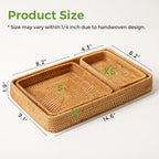 Rattan Serving Tray, Rectangle Basket Set of 3, Wicker Storage and Organizing Baskets, Natural Decorative Woven Tray for Home Decor, Bathroom, Kitchen Counter - style: Set of 3