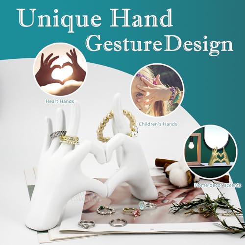 Accessoryway White Heart Hands Sculpture Decor - Valentines Day Decorations for Living Room, Bedroom, Office & Shelf Decor,Unique Heart Hands Ring Holder Display for Girls & Wedding Decorations - color: Pure White