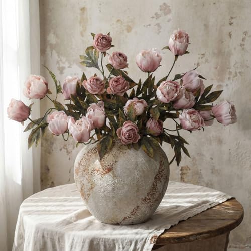 Thiccywoov 8 Pcs Artificial Peonies Stems Flowers Vintage Faux Peonies Stems Real Look Fake Peony Branches for Vase Filler DIY Bouquet Weeding Registry Centerpieces Bridal Shower Gifts Home Decor - color: Brownish