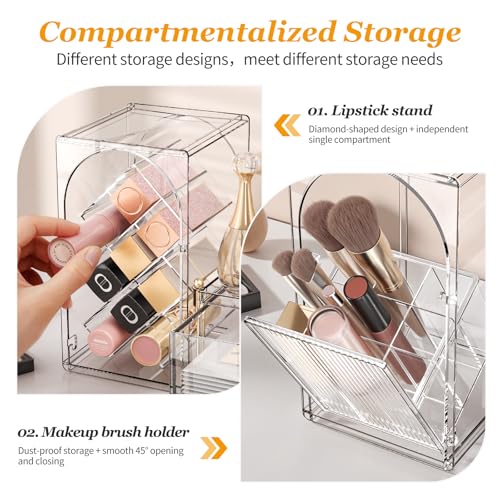 INVSSENE Stackable Makeup Organizer Countertop, Storage Perfume Skincare Cosmetic Lipstick Face Mask Makeup Brush Palettes, Ideal for Vanity Bathroom Counter - color: 3515 Clear