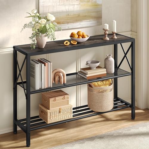 Hoctieon Industrial Console Table, 3 Tier Entryway Table, Hallway Table, Narrow Sofa Table with Shelves, Entrance Table for Entryway, Living Room, Foyer, Hallway, Office, Grey - color: Grey
