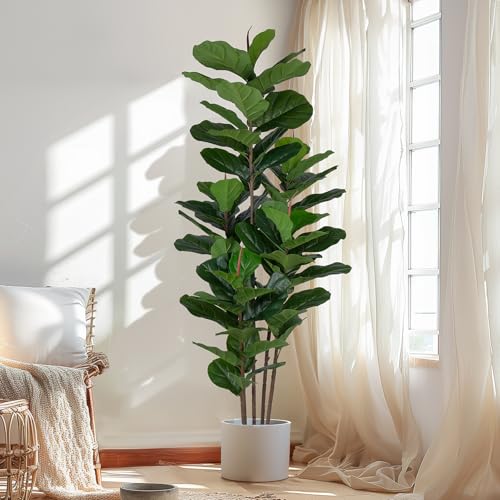 Yepdin Faux Fiddle Leaf Fig Tree 6 FT - Artificial Ficus Tree with Tall Artificial Plants Large 69 Fiddle Leaves - Lifelike Fake Trees for Home Decor Living Room Indoor Outdoor - style: 6 FT