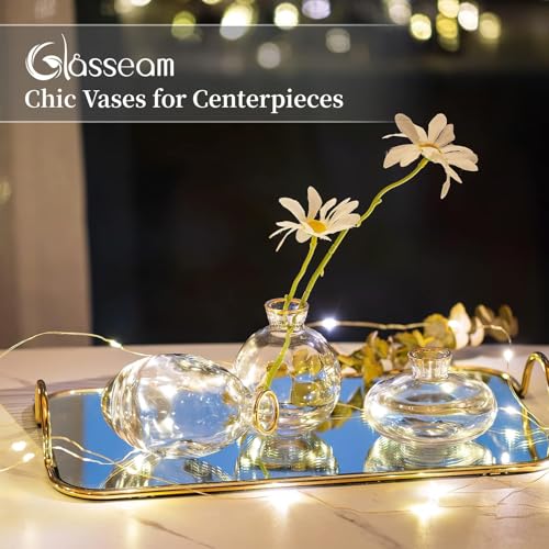 Glass Bud Vase for Centerpieces: 12Pcs Glasseam Gold Rim Mini Small Vases for Flowers Bulk Flower Vase Set Aesthetic Cute Handmade Tiny Short Wedding Table Centerpiece Decor - color: Gold Rim, size: 4 Sets