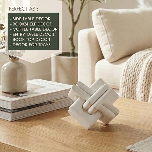 Wood Knot Entry Table Boho Shelf 6 Link Interlock Coffee Table for Living Room and Modern Farmhouse Hand Crafted Natural Mango Wood Console Table Decor (White) - color: White