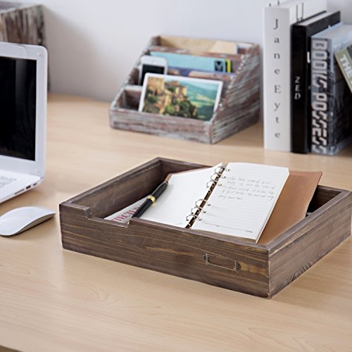 MyGift Distressed Brown Vintage Wood Paper Tray, Office Desktop Document, File Folder, Magazine Holder Tray - color: Dark Brown