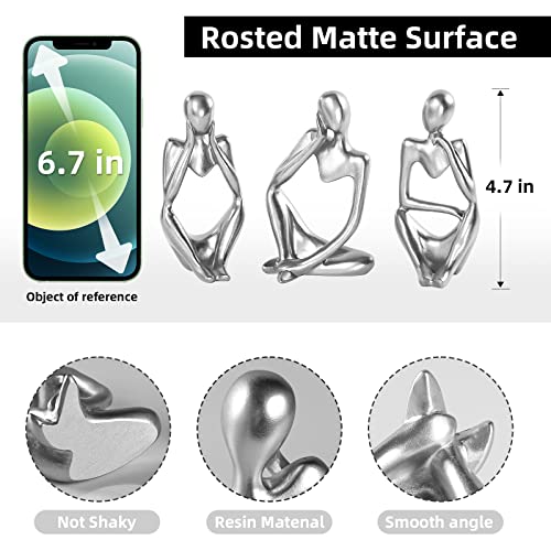 BMLCGJ Thinker Statue Gold Decor Abstract Art Sculpture, Golden Resin Collectible Figurines for Home Living Room Office Shelf Decoration,Great Gifts Ideas (Silver) - color: Silver