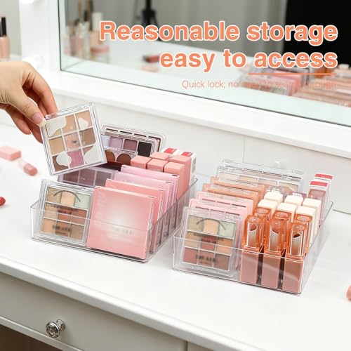 2 Pack Makeup Organizer for Eyeshadow Palette and Lipstick Organizer, 7 Section Divided Makeup Palette Organizer for Lipstick Highlighter, Skincare Cosmetic Display Cases for Bathroom - style: 2-Pack
