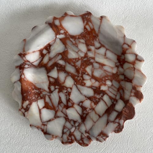 Marble Scalloped Tray Round Wave Tray Small Serving Platter for Counter, Bathroom, Kitchen, Nightstand, Jewelry Ring Dish Holder (Calacatta Red) - color: Calacatta Red