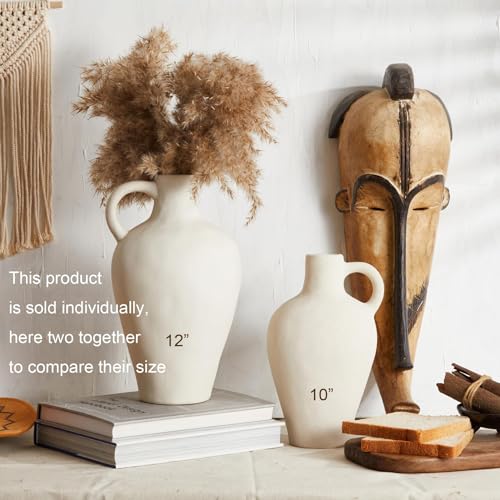 White Ceramic Vase BlossoME 12”H Large Pottery for Flowers Pampas Grass,Boho Modern Rustic Farmhouse Decoration for Livingroom Bedroom Kitchen Entryway Console Table Countertop Shelves