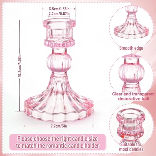 Maxcheck Set of 6 Candlestick Holders Taper Glass Candle Holder Decorative Candle Stand for Wedding Party Table Centerpiece Anniversary Festival Home Decor(Pink) - color: Pink