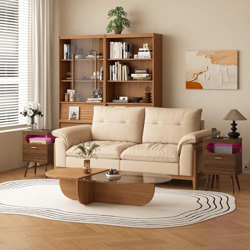 Veegle Nightstand,Modern Bedside Table with Storage Drawer and Open Wood Shelf, Accent Night Stand with Solid Wood Legs for Living Room, Bedroom and Small Spaces,Easy Assembly (Walnut Brown) - color: Walnut Brown