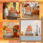 Lineshading 4 Pcs Thanksgiving Decorations for Home Thanksgiving Tiered Tray Decor Fall Cream Cups Table Decor Fall Centerpiece Rustic Cream Cups Block Sign Autumn Decorations for Home Kitchen Shelf - style: Cup