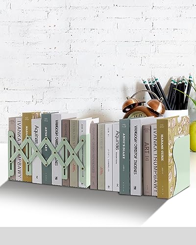Honagu Adjustable Bookends, Metal Book Ends for Shelves Heavy Book, Desk Magazine File Organizer for Home, Office, Books, Papers, Extends up to 19 inches (Macaron Green) - color: Macaron Green