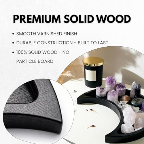 Black Moon Crystal Display Tray - Gothic Wooden Altar Tray 10.5" x 5" for Crystals and Stones Storage - Solid Wood Jewelry Organizer Dish - Spiritual Decor - color: Black