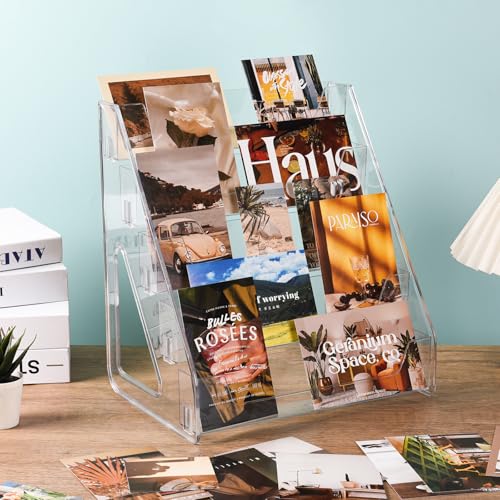 CELSOL 2 Pack Upgraded 5 Tier Acrylic Card Display Stand, Clear Display for Greeting Cards, Sports Cards, Postcards, Stickers & Brochures, Easy Snap-On, Increased Height & Thickness for Better Presentation - size: 5 Tier 2 Pack