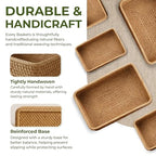 Rattan Storage Basket Set of 3 - Handwoven Rectangular Wicker Baskets for Kitchen, Pantry & Home Organization (Large, Medium, Small) - style: Natural