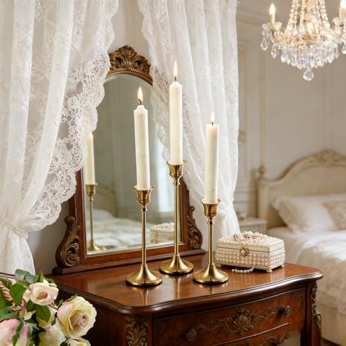 2 Sets(6 Pcs) Candle Stick Holders，Brass Gold Metal Taper Candle Holders, Vintage Modern Decorative Centerpiece Candlestick Holders for Table Mantel Wedding Housewarming Gift - color: Brass Gold-2 Sets(6 Pcs)