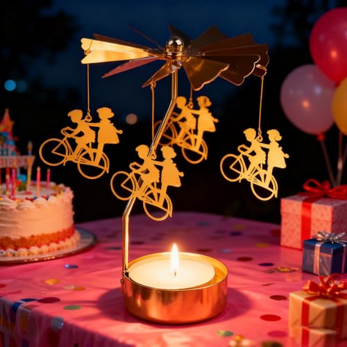 Self Rotary Candle Holder, Metal Tea Light Holders Automatic Rotating, Romantic Aroma Tea Candle Round Holder, Unicorn, Snowflower, Kids, Leather Candle Holder(Kids) - color: Kids