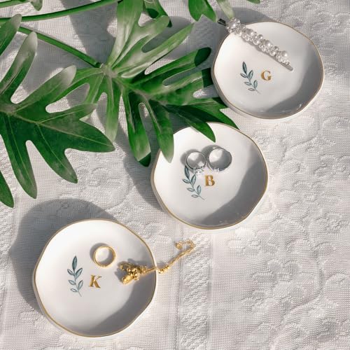 Personalized Ceramic Ring Dish, Initial Jewelry Tray for Rings, Earrings, Necklaces & Bracelets, Gift for Engagements, Birthdays, Holidays, Mom, Sister, Bridesmaid, Bride-to-Be, 4" Ring Plate - color: X