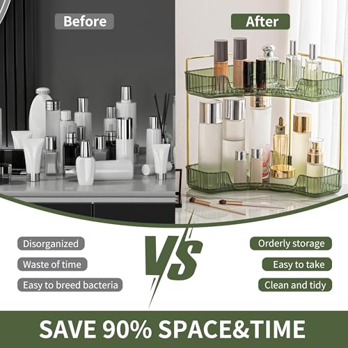 YCIA&DONE Corner Bathroom Counter Organizer, Makeup Organizer for Vanity, Skincare Cosmetic Perfume Tray, Corner Countertop Shelf Rack Storage for Bathroom Kitchen 3 Tiers (Vintage Green) - color: Green, size: 3-Tier