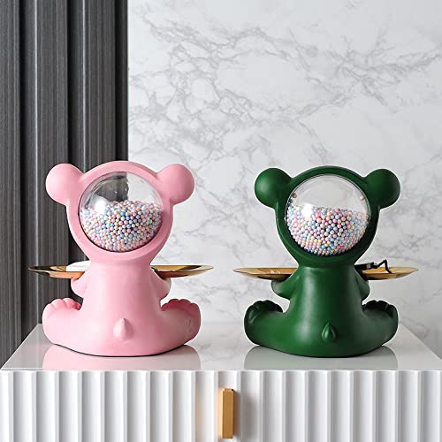 Furnishing Crafts Home Decoration Bear Small Objects Storage Tray Resin Luxury Decoration Home Creative Gifts Living Room Sculpture (Color : Pink) - color: Pink