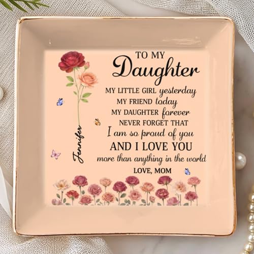 To My Daughter Ring Dish, Custom Full-Print Jewelry Dish, Personalized Mothers Day Birthday Gifts For Daughters, Daughter-In-Law, Birth Month Flower Jewelry Dish, Ring Holder - color: Style 6