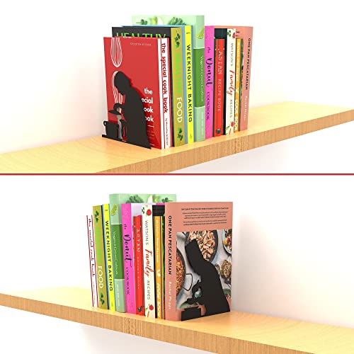 Unique Metal Decorative Bookends - Whimsical Hidden Book Ends for a Cool Book Holder Display - Cute Home Decor and Modern Gift Idea for Shelves Desk or Table (Cooking) - color: Cooking