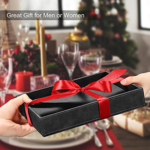 SITHON Valet Tray Desk Organizer, PU Leather Catchall Bedside Vanity Tray Nightstand Caddy Coin Box Key Jewelry Storage Organizer, Valentine's Day Gift, Black - color: *Black