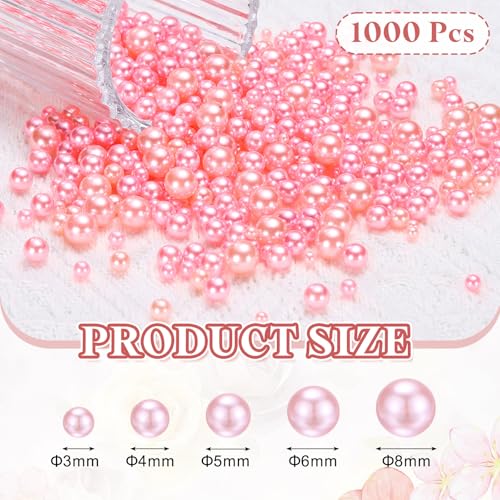 PATIKIL 1000 Pcs No Hole Pearls, 3mm 4mm 5mm 6mm 8mm Mini Round Faux Pearl for Art Crafts Jewelry Making Nail Vase Filler Birthday Wedding Party, Dark Pink - color: Dark Pink