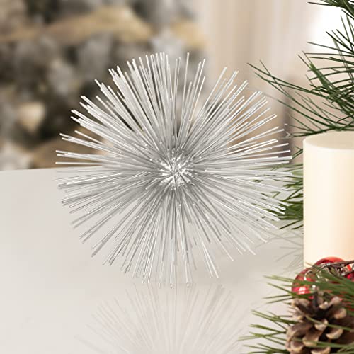 Torre & Tagus 7” Spike Silver Sphere Decor (Steel Metal Ball Decor) Handmade Starburst Table Decoration, Geometric Decorative Objects for Shelves, Mid-Century Modern Sputnik Home Table Accent - color: Silver, size: Large