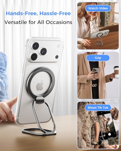 [2025 Upgraded] Mag Safe Phone Ring Holder, SUPERONE Adjustable Magnetic Kickstand & Removable Phone Grip Compatible with Wireless Charging Only for iPhone 17 &16 & 15 & 14 & 13 & 12 Series - Black - color: Black