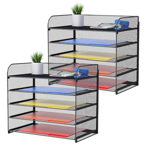 2 Pack Legal/A4/Letter Size Desk Paper Organizer Desktop File Organizer Document Sorter, 5 Tier Mesh Letter Tray File Folder Holder Office Accessories Organization - style: 2-Packs
