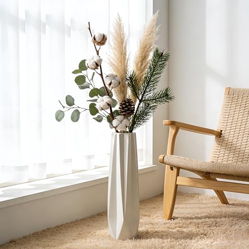 Ceramic Tall Floor Vase, White 17.7" Large Flower Vase Decorative Vases for Pampas Grass Living Room Modern Home Decor Office Bedroom Kitchen Wedding House Décor, Gift for Wedding Housewarming - color: 5-stripes, size: Height-17.7 Inch